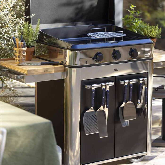 Combo Enosign 80 inox & zwart plancha op trolley gas
